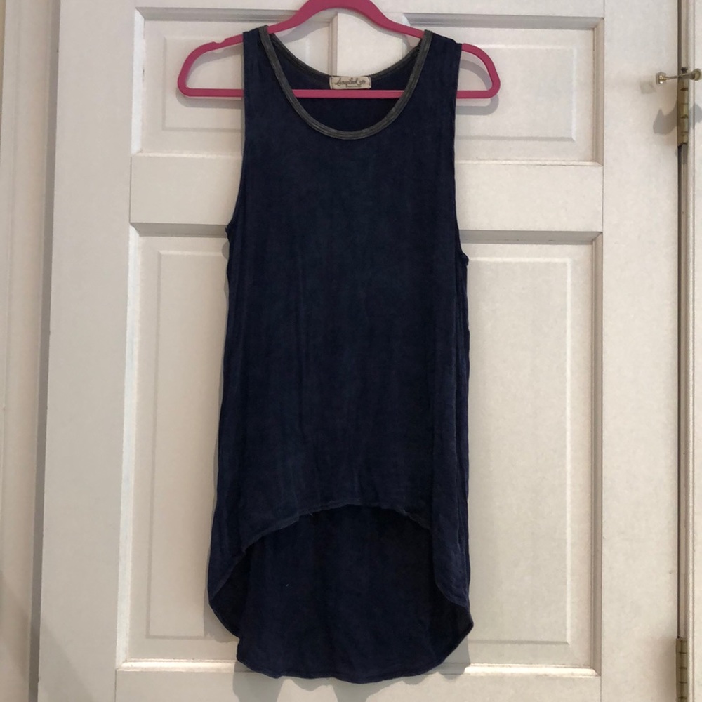 Scrapbook Navy Denim like Hi-Low Tunic Length Tank